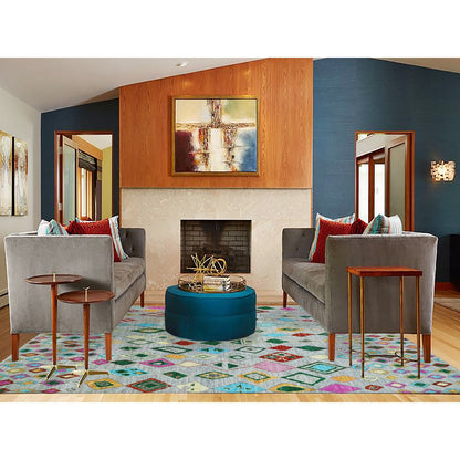 10'2"X14' Gray Colorful Moroccan Inspired Design Hand Knotted Wool Rug