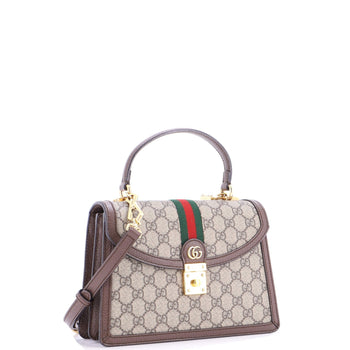 Gucci Ophidia Flap Top Handle Bag Gg Coated Canvas Small