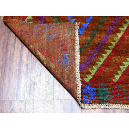 6'1"X7'8" Geometric Design Hand Made Wool Colorful Afghan Village Rug