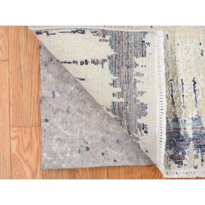 2'X3'2" Gray Modern Hand Knotted Wool And Sari Silk Sample Mat Rug