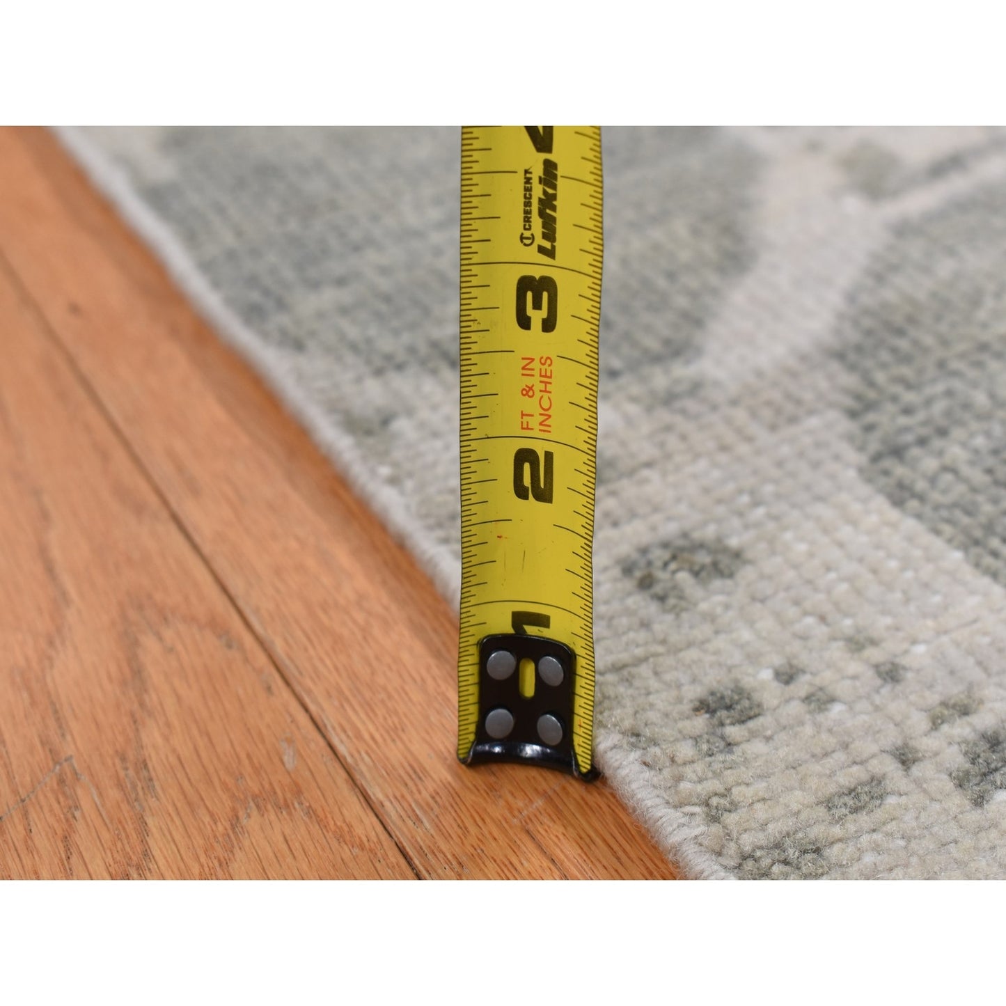 5'10"X9' Gray Oushak Repetitive Botteh Design Pure Wool Hand Knotted Rug