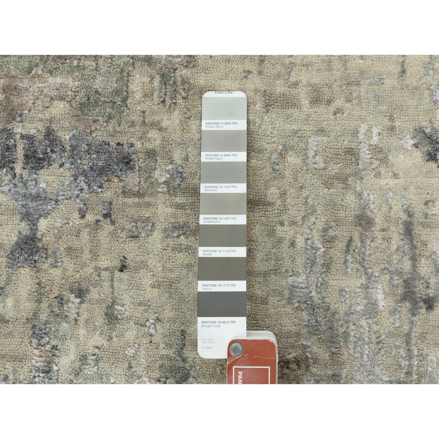 2'5"X9'9" Abstract Design Silver-Blue Hand Knotted Wool-Silk Runner Rug