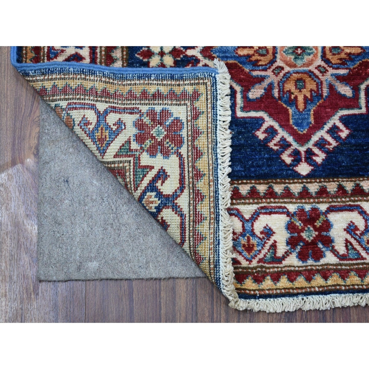2'8"X10'5" Hand Knotted Denim Blue Extra Soft Wool Super Kazak Runner Rug