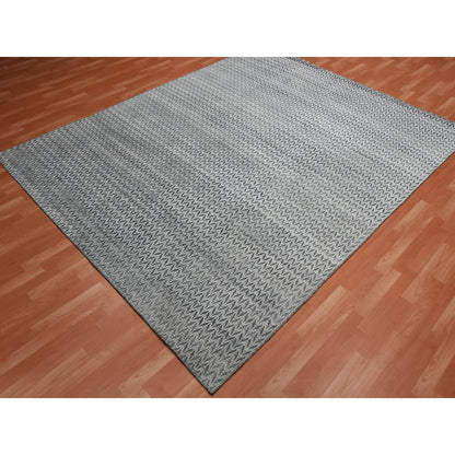 8'X10' Black Pure Raised Silk Hand Knotted Repetitive Pattern Wool Rug