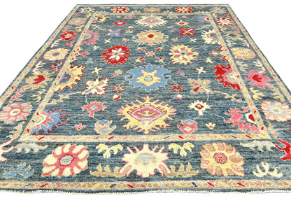 Handmade Muted Gray Floral Transitional Oriental