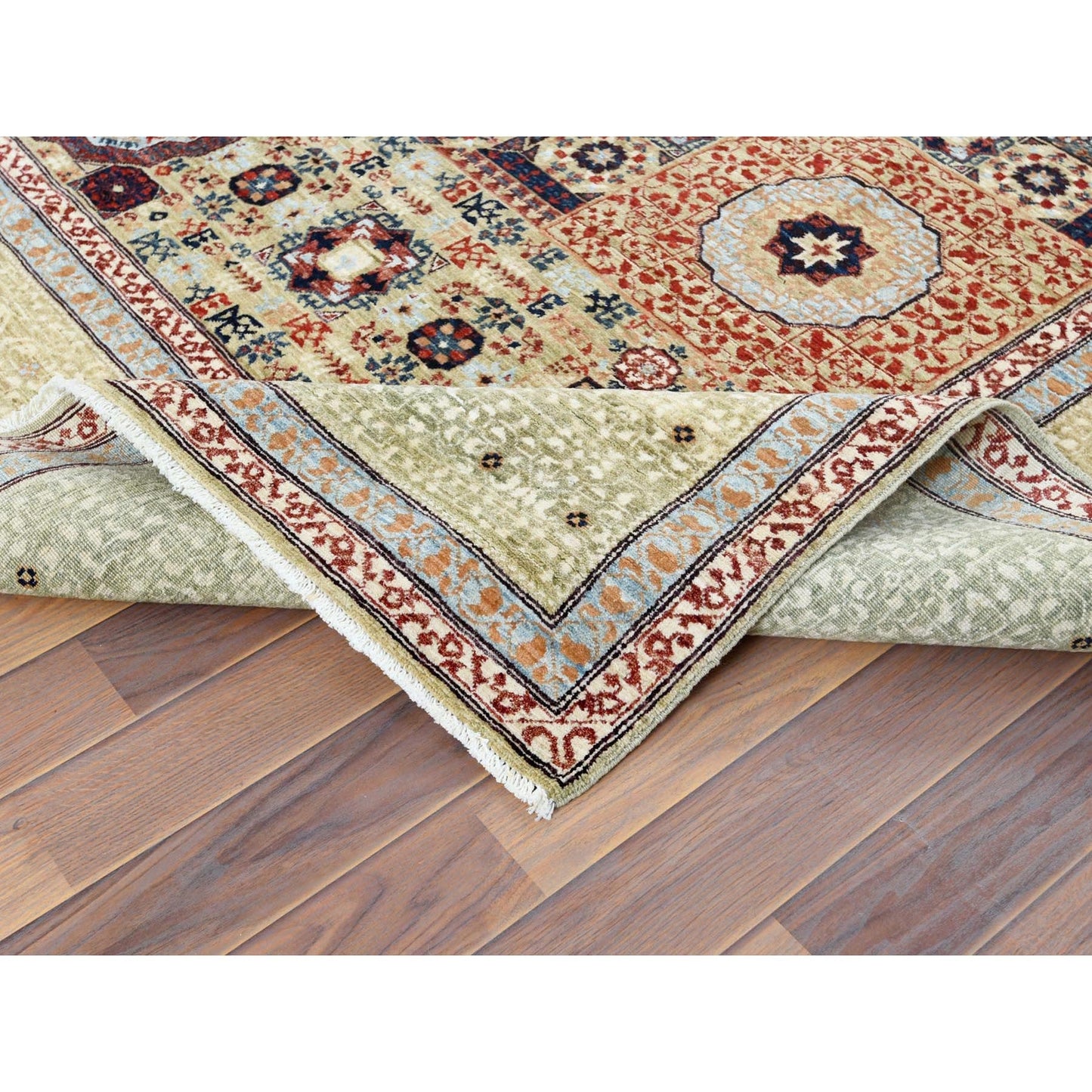 8'2"X10' Green Wool Hand Knotted Super Fine Peshawar 200 Kpsi Rug