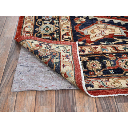 8'1"X9'8" Scarlet Red Peshawar Heris Hand Knotted High Mountain Wool Rug