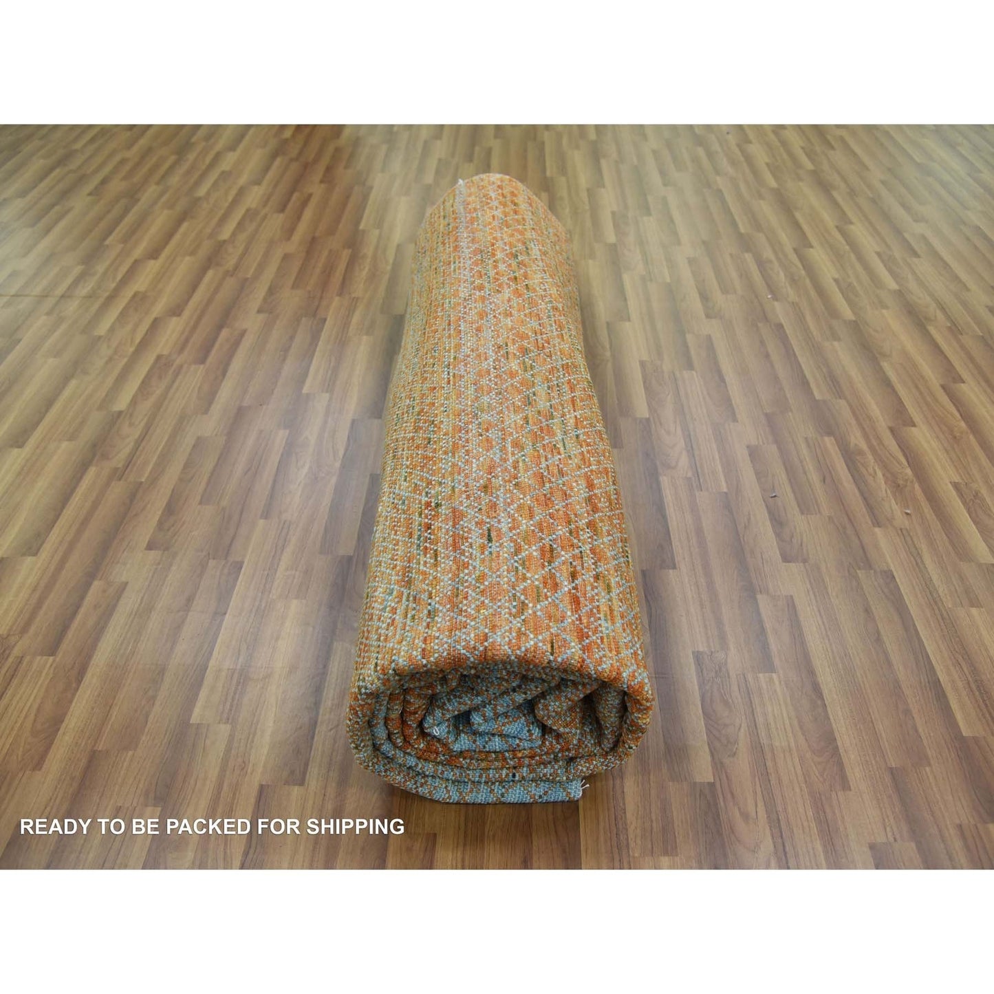 10'1"X14' Orange Pure Wool Hand Knotted Modern Chiaroscuro Collection Rug