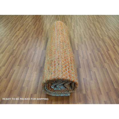 10'1"X14' Orange Pure Wool Hand Knotted Modern Chiaroscuro Collection Rug