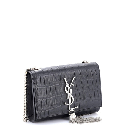 Saint Laurent Classic Monogram Tassel Crossbody Bag Crocodile Embossed Leather
