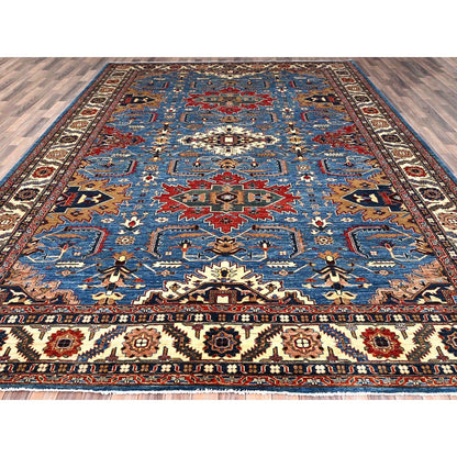 10'X13'4" Coronet Blue Vibrant Wool Super Kazak Hand Knotted Oriental Rug