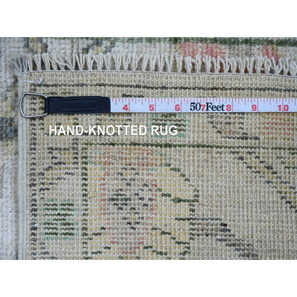 2'X3' White Afghan Angora Oushak Leaf Pattern Hand Knotted Wool Mat Rug