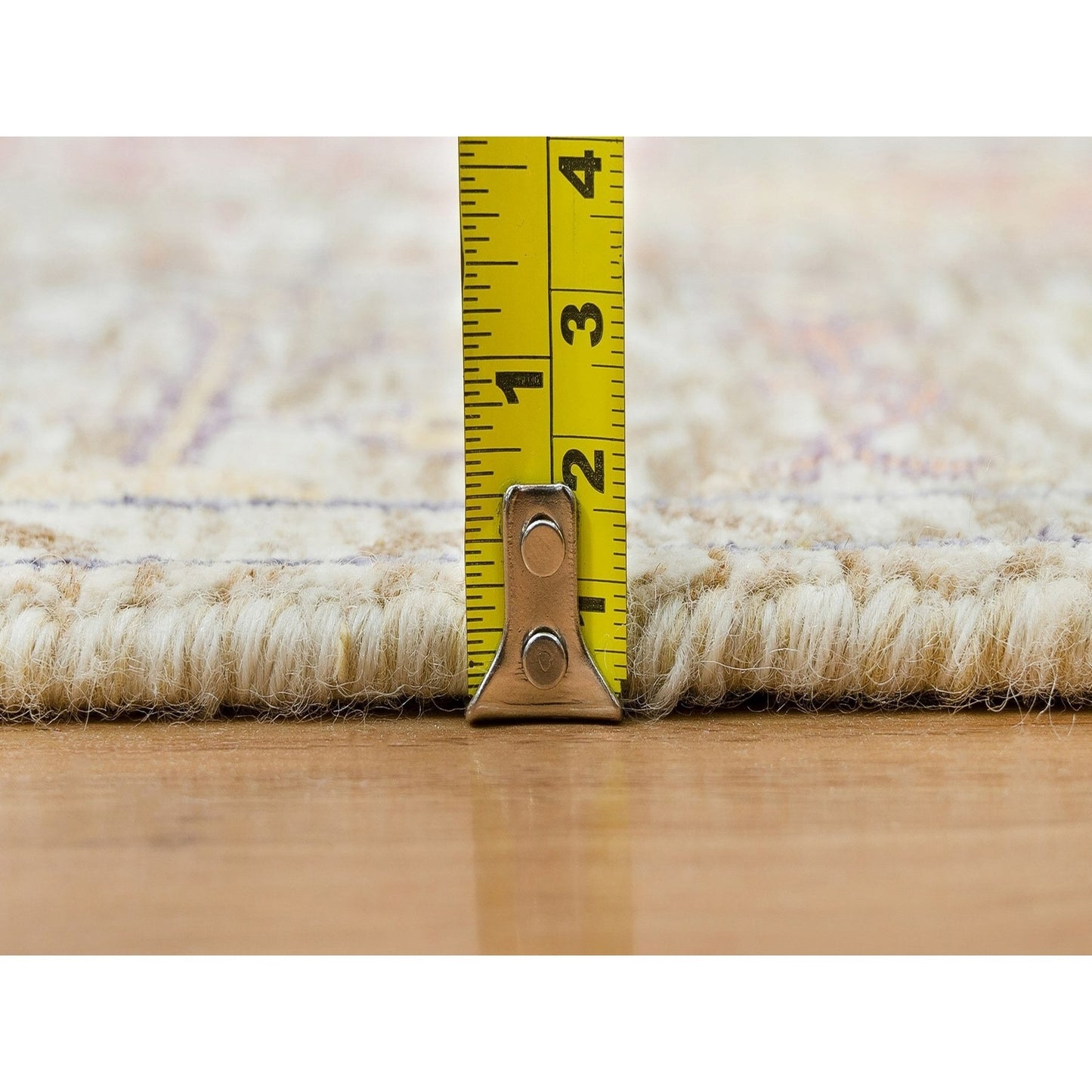 4'3"X10' Taupe Directional Vase Design Silk/Wool Hand Knotted Runner Rug