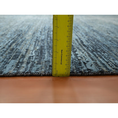 8'X10'1" Blue Horizontal Ombre Design Wool And Pure Silk Hand Knotted Rug