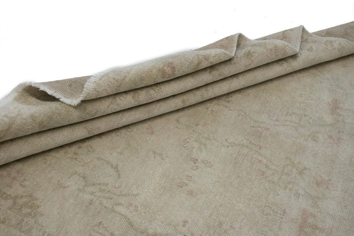 Transitional Muted Beige Floral Handmade Oriental