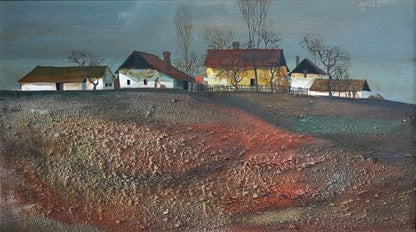 Csiks Andrs 1974 Original Hungarian Landscape Oil Painting "Napos Id?" Signed