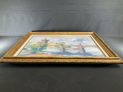 Original Oil Painting Charles Bridge Signed Framed Large Jaroslav Kotas