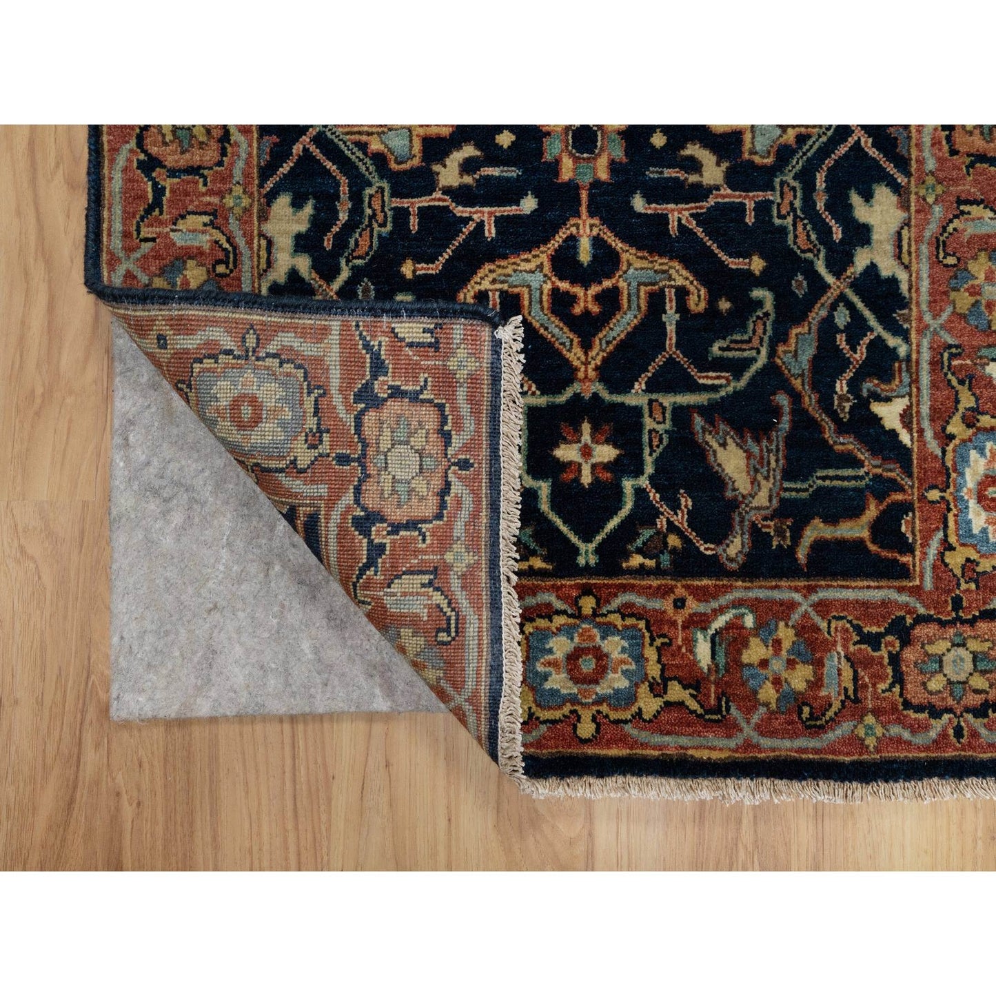 2'6"X8'1" Blue Organic Wool Antiqued Fine Heris Hand Knotted Runner Rug