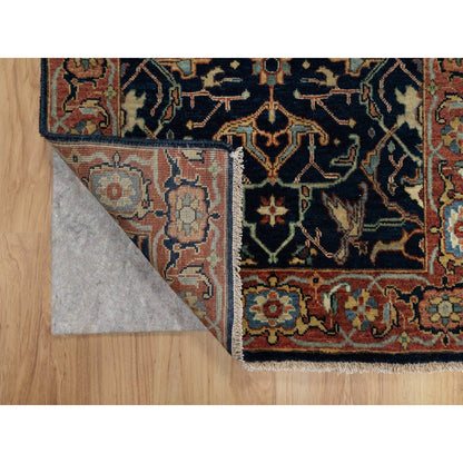 2'6"X8'1" Blue Organic Wool Antiqued Fine Heris Hand Knotted Runner Rug