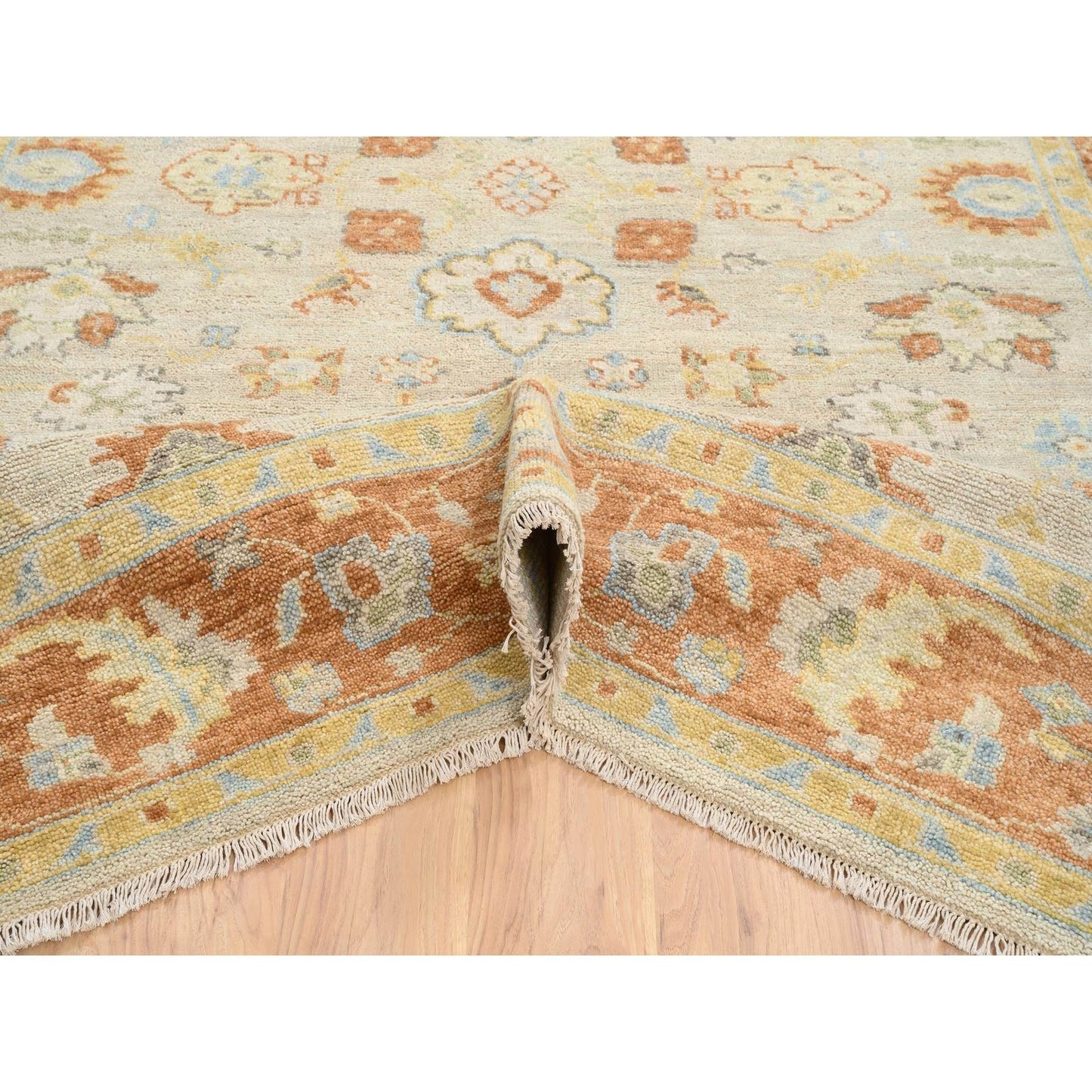 9'1"X11'9" Tan Color Oushak Design Pure Wool Hand Knotted Rug