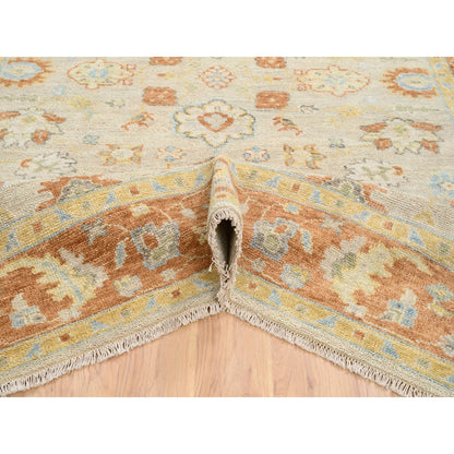 9'1"X11'9" Tan Color Oushak Design Pure Wool Hand Knotted Rug