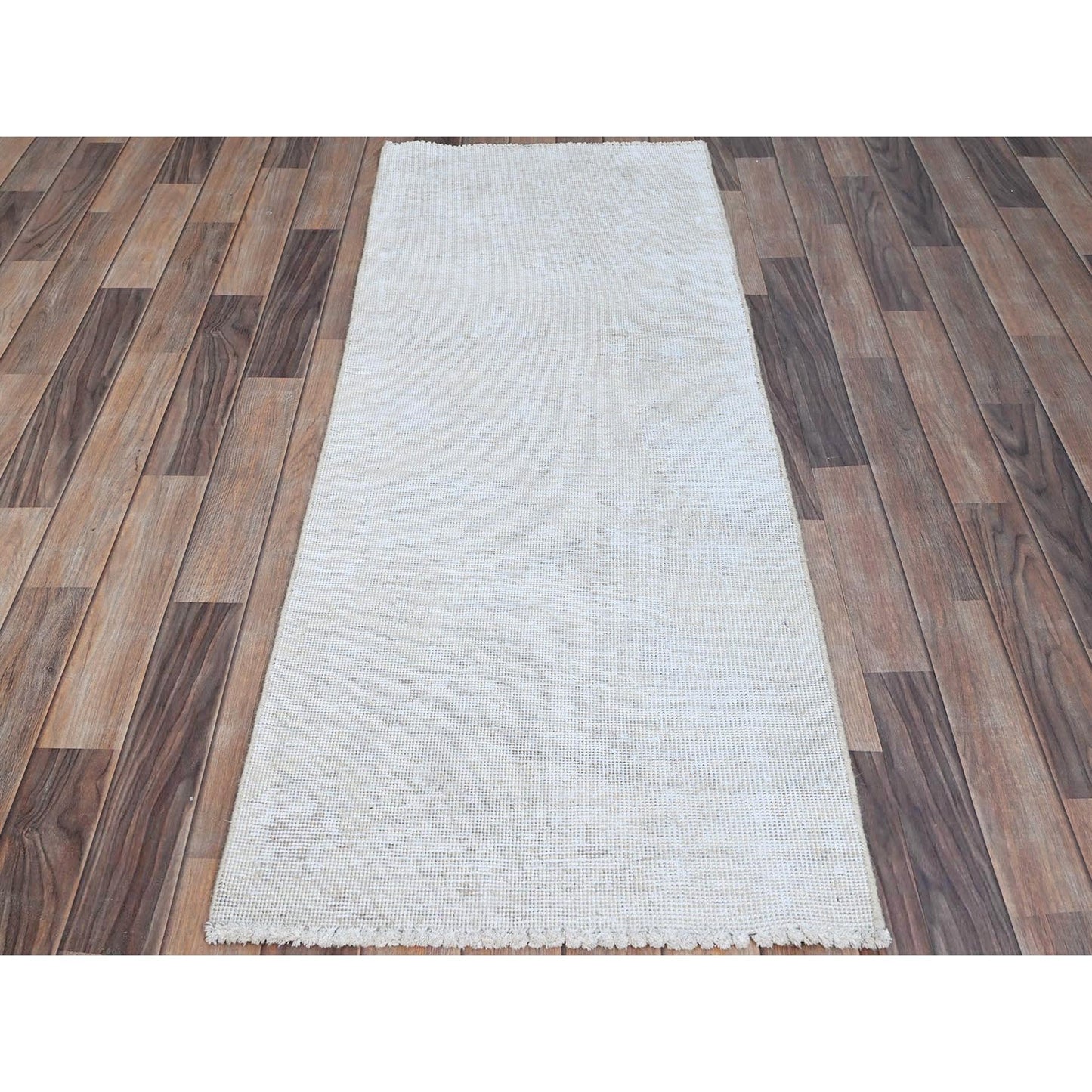 2'1"x5'10" Papyrus White Hand Knotted Wool White Wash Old Tebraz Runner Rug