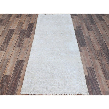 2'1"x5'10" Papyrus White Hand Knotted Wool White Wash Old Tebraz Runner Rug