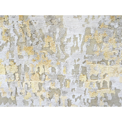 2'6"X6' Beige Abstract Design Wool-Silk Hand Knotted Runner Oriental Rug