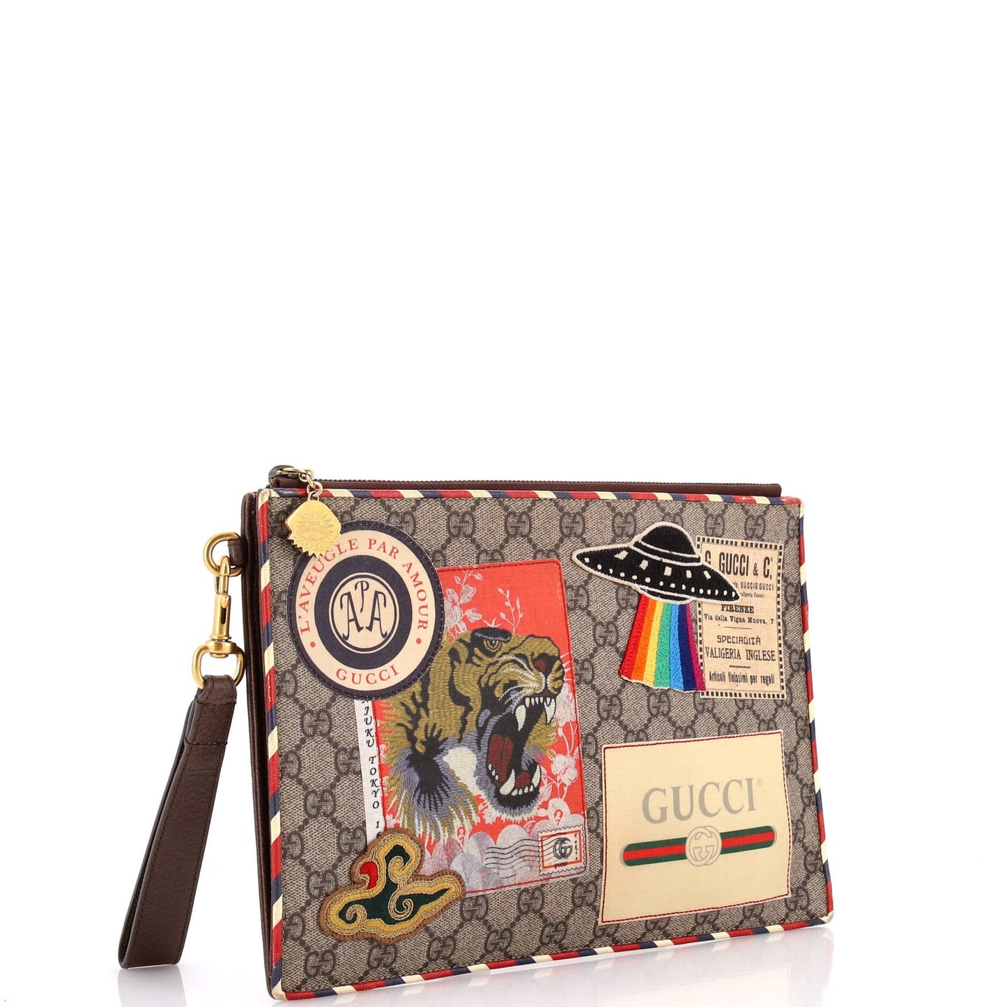 Gucci Courrier Pouch Gg Coated Canvas With Applique