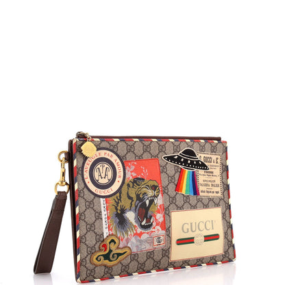Gucci Courrier Pouch Gg Coated Canvas With Applique