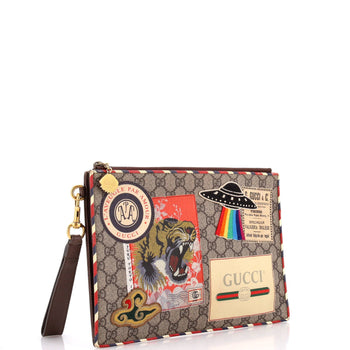 Gucci Courrier Pouch Gg Coated Canvas With Applique