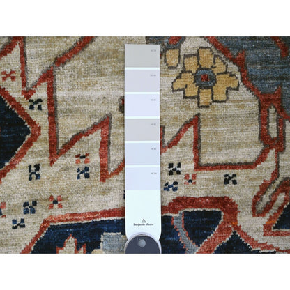 8'2"X10' Brown With Blue Hand Knotted Aryana Seeripe Heris Pure Wool Rug