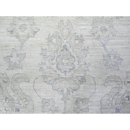 11'8"X15' Dove White Wool White Wash Peshawar Hand Knotted Oversized Rug