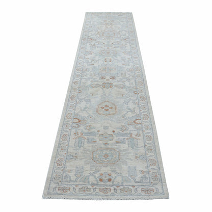 2'6"X9'10" White Wash Peshawar 100% Wool Hand Knotted Runner Oriental Rug