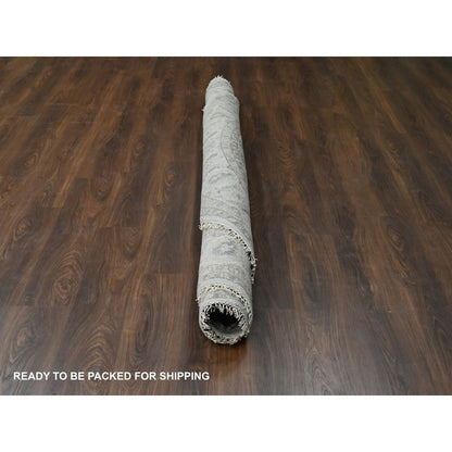 9'X9' Blue Gray Hand Knotted Karajeh Design Wool Round Oriental Rug