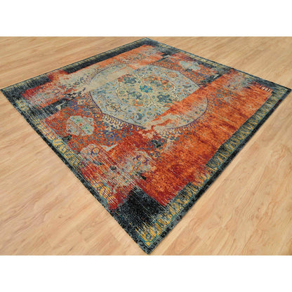 10'2"X10'2" Orange Wool Hand Knotted Ancient Ottoman Design Square Rug