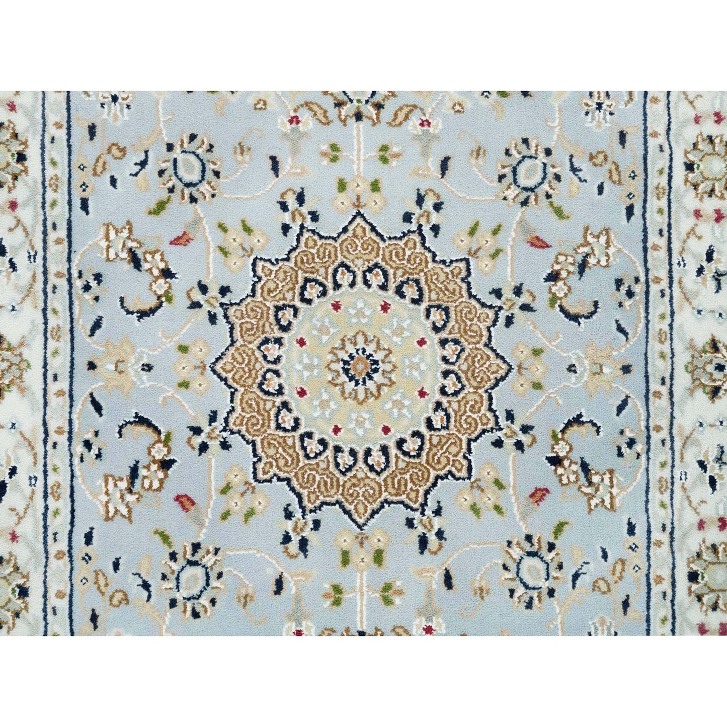 2'9"X8'4" Blue 250 Kpsi Soft Wool Hand Knotted Nain Design Runner Rug