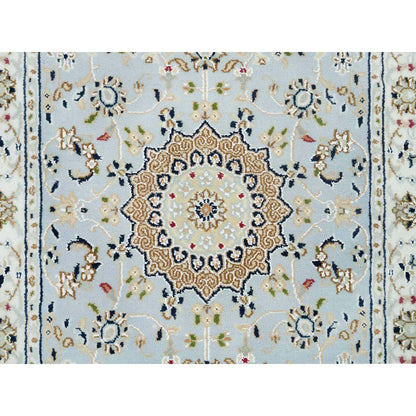 2'9"X8'4" Blue 250 Kpsi Soft Wool Hand Knotted Nain Design Runner Rug