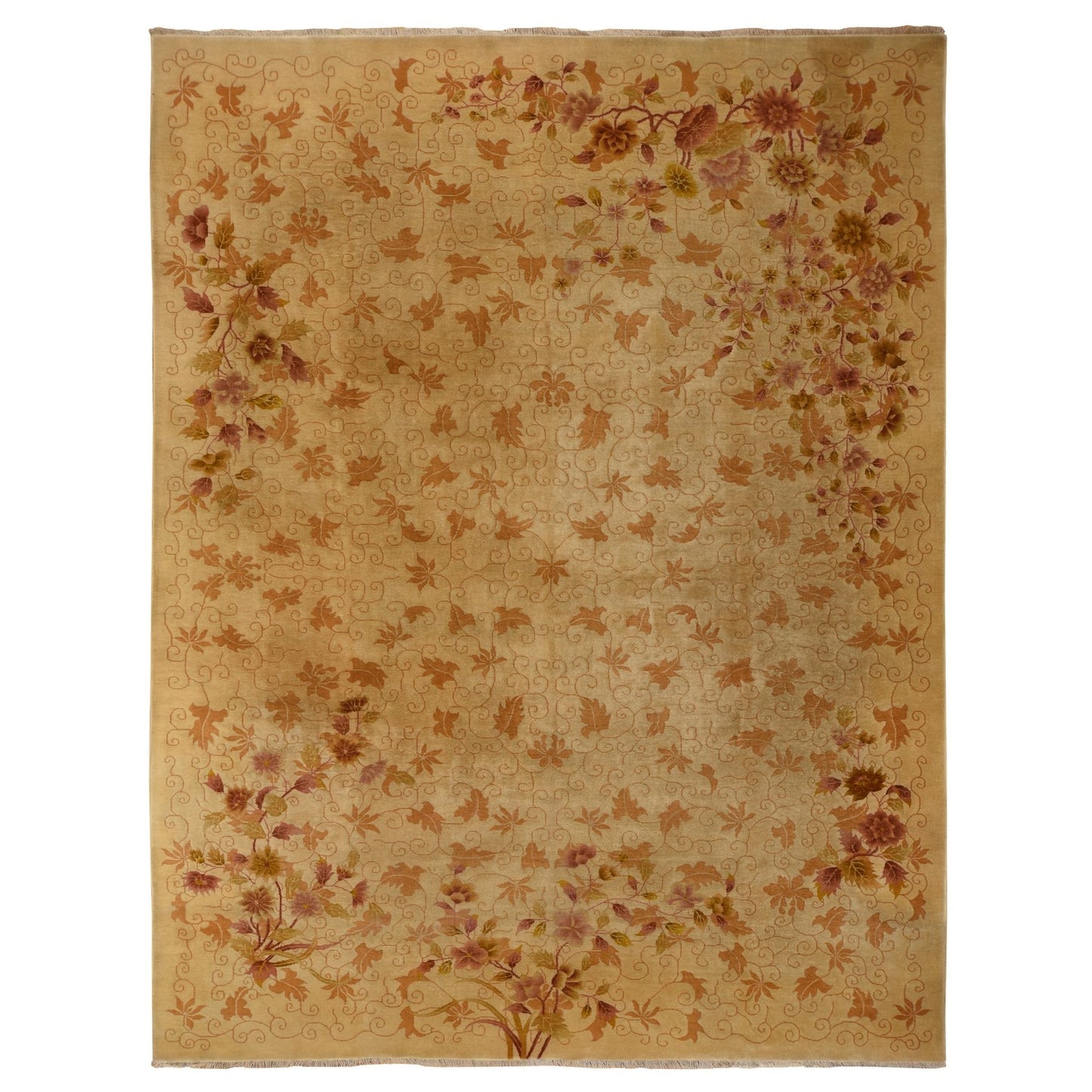 8'10"X11'8" Brown Antique Art Deco Leaf Design Pure Wool Hand Knotted Rug