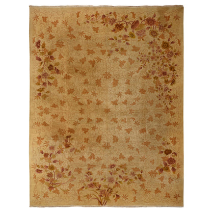 8'10"X11'8" Brown Antique Art Deco Leaf Design Pure Wool Hand Knotted Rug