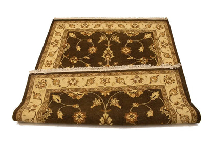 Partially Hand-Woven Brown Floral Sumak Rug