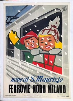 S Maurizio Ferrovie Nord Milano  Carlo Dradi Authentic 1948 Italian Ski  Poster