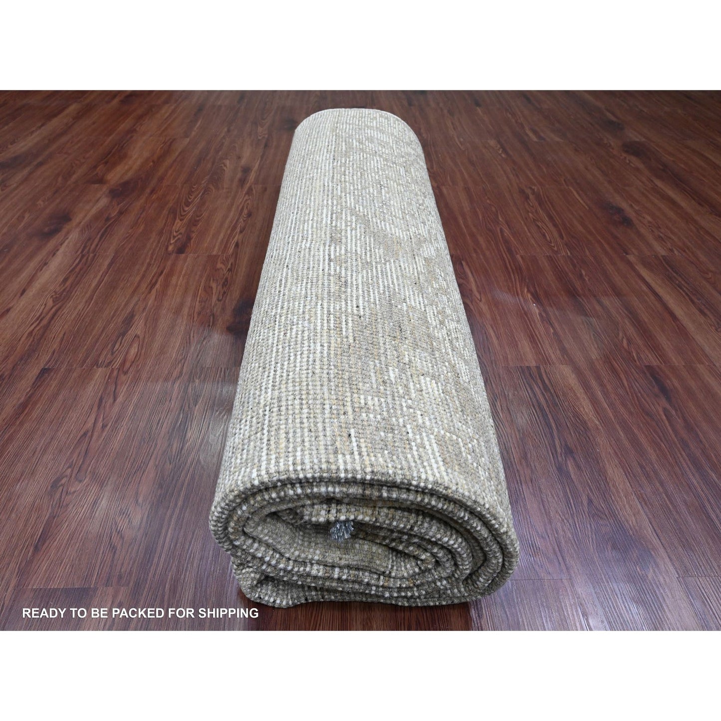 9'1"X12'5" Brown Moroccan Weave Erased Pattern Hand Knotted Pure Wool Rug