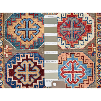 2'10"X9'9" Gray Hand Knotted Special Kazak Pure Wool Wide Runner Rug