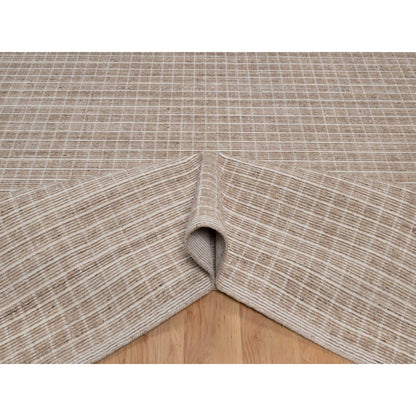 10'X14' Sand Brown Modern Plain Decor Box Design Loomed Knotted Wool Rug