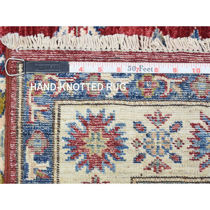 3'X11' Red Hand Knotted Wool Super Kazak Geometric Medallion Runner Rug