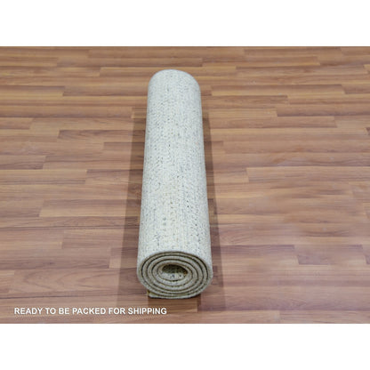 2'6"X6' Gray Hand Knotted Grass Design Modern Undyed Wool Runner Rug