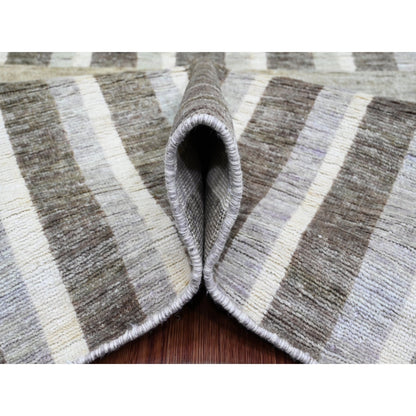 8'8"X11'8" Brown Bauhaus Inspired Line Design Hand Knotted Pure Wool Rug
