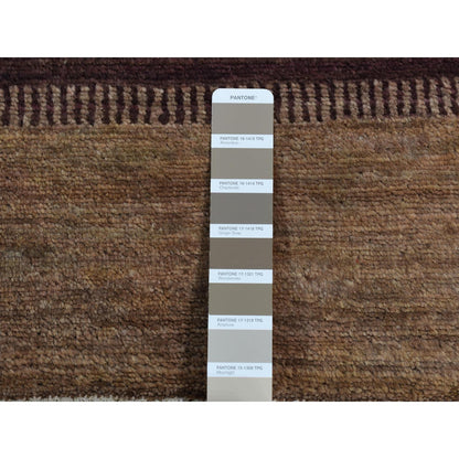 5'4"X7'8" Brown Striped Modern Gabbeh Design Hand Knotted Pure Wool Rug