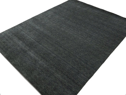 Solid Charcoal Hand-Loomed 9X12 Gabbeh Wool Rug